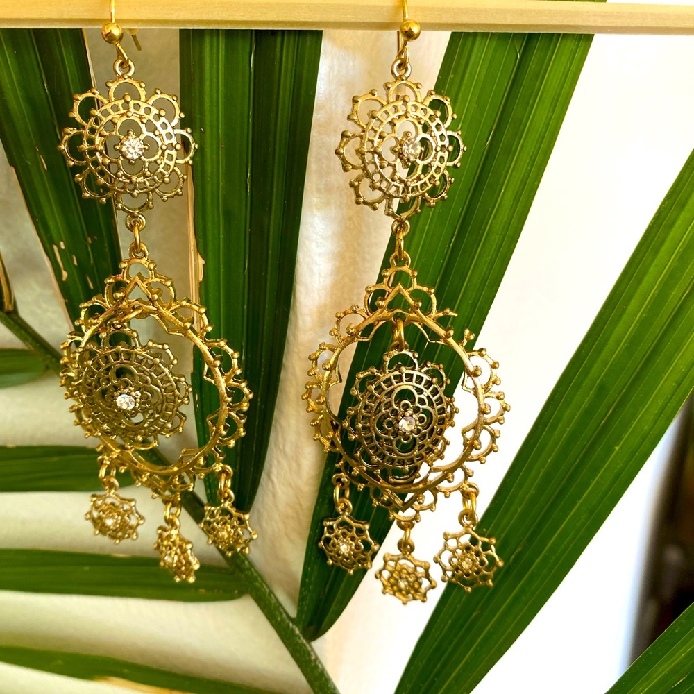 New Gold Tone Chandelier Earrings